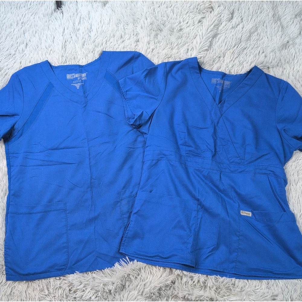 Lot Of 2 Grey's Anatomy Shirt Womens M Blue Scrub Top Pockets Casual Active
